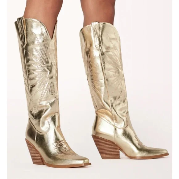 billini constance gold metallic western statement festival cowboy boots size 7 - Picture 11 of 11